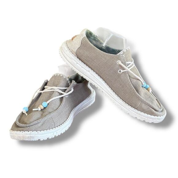 Hey Dude Shoes - Hey Dude Wendy Natural Rosemary canvas loafers Women’s casual size 9
